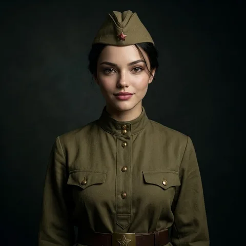 Гиперреалистичный портрет девушки в форме 1945 года — обложка сценария, категория Портрет | AiPixia