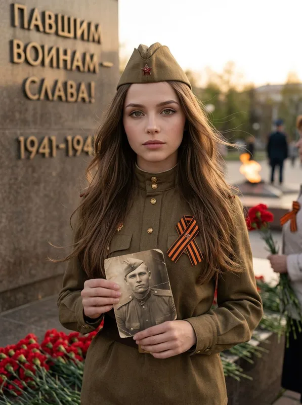 Портрет в День Победы с фотографией героя: результат ИИ обработки (2) в категории Праздники | AiPixia