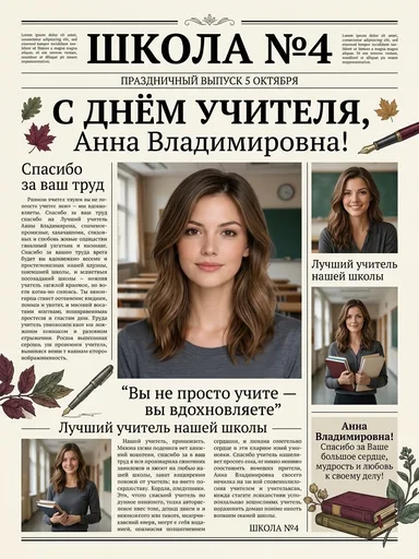 Памятная газета ко Дню учителя: результат ИИ обработки (4) в категории Праздники | AiPixia
