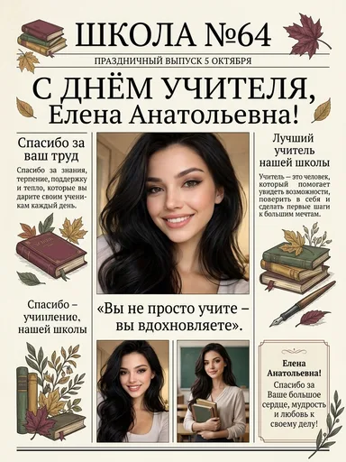 Памятная газета ко Дню учителя: результат ИИ обработки (2) в категории Праздники | AiPixia