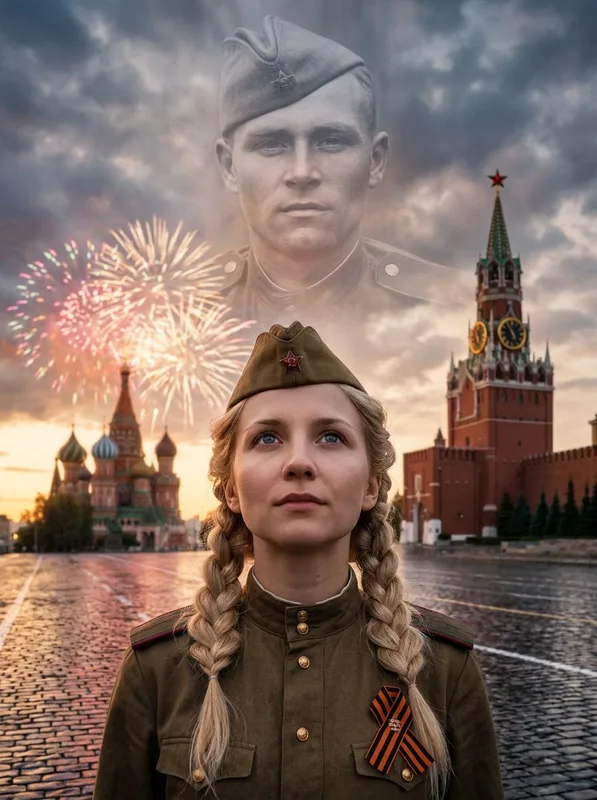 Память поколений: героический портрет на Красной площади: результат ИИ обработки (4) в категории Праздники | AiPixia