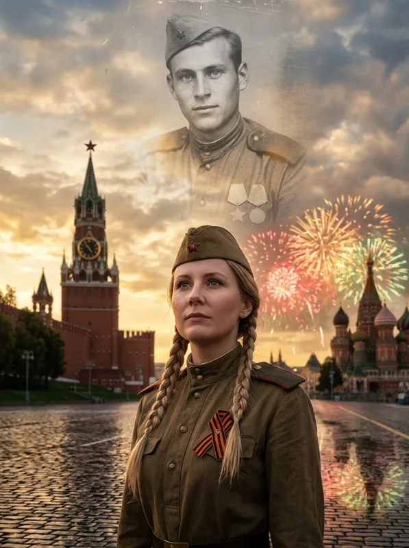 Память поколений: героический портрет на Красной площади: результат ИИ обработки (3) в категории Праздники | AiPixia