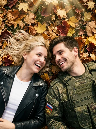 Фото военного с девушкой на осенней листве: результат ИИ обработки (4) в категории Портрет | AiPixia
