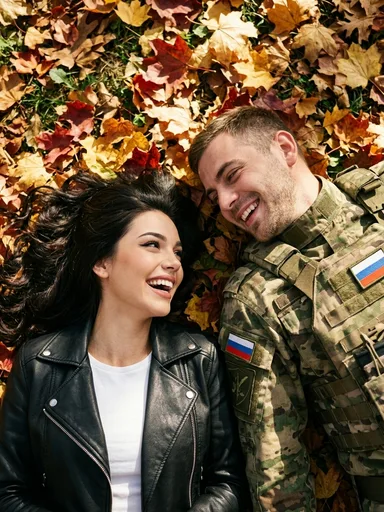 Фото военного с девушкой на осенней листве: результат ИИ обработки (3) в категории Портрет | AiPixia