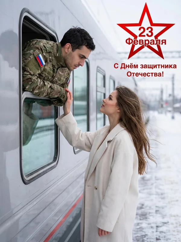 Мужчина и девушка на вокзале: 23 Февраля: результат ИИ обработки (2) в категории Портрет | AiPixia