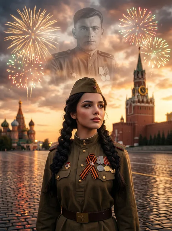 Память поколений: героический портрет на Красной площади: результат ИИ обработки (2) в категории Праздники | AiPixia