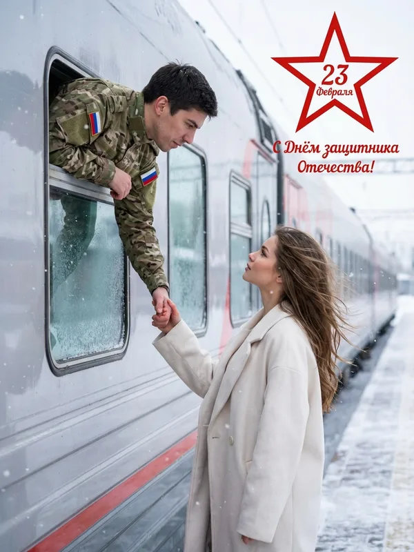 Мужчина и девушка на вокзале: 23 Февраля: результат ИИ обработки (3) в категории Портрет | AiPixia