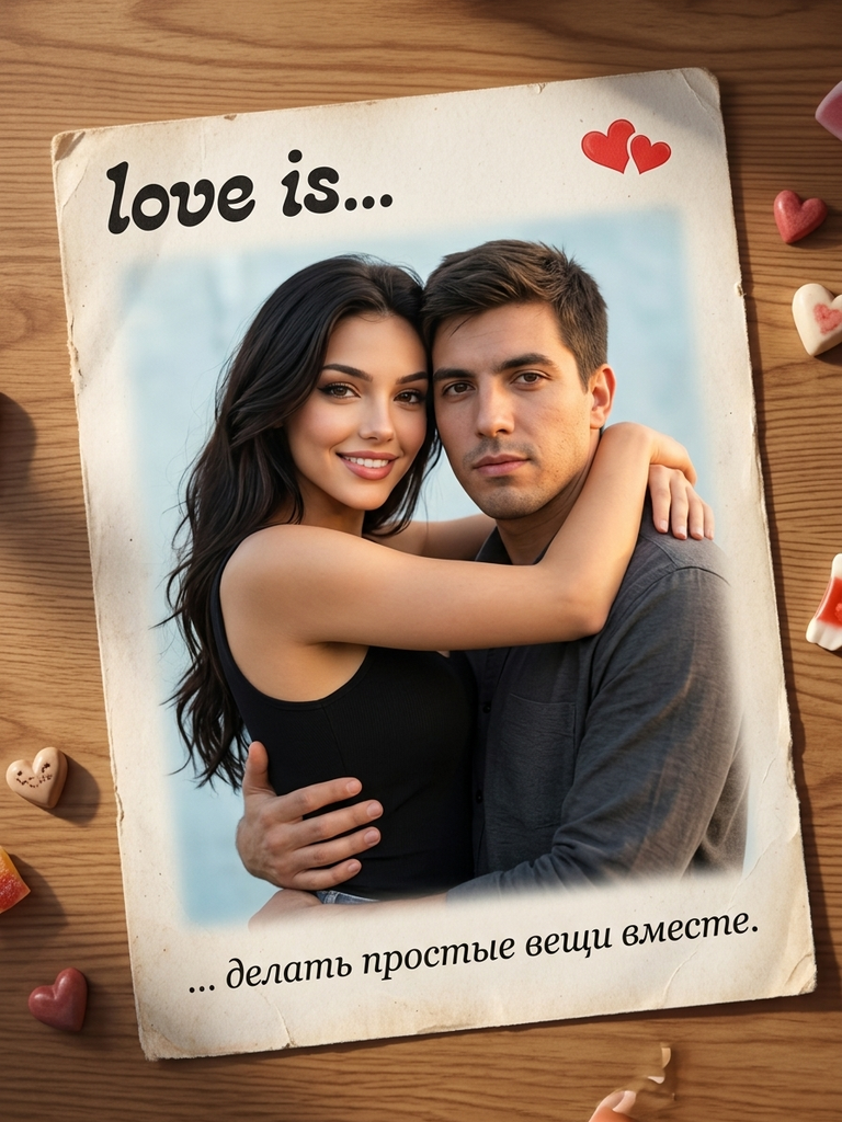 Романтичный вкладыш «Love is...»: результат ИИ обработки (2) в категории Фото в картинку | AiPixia